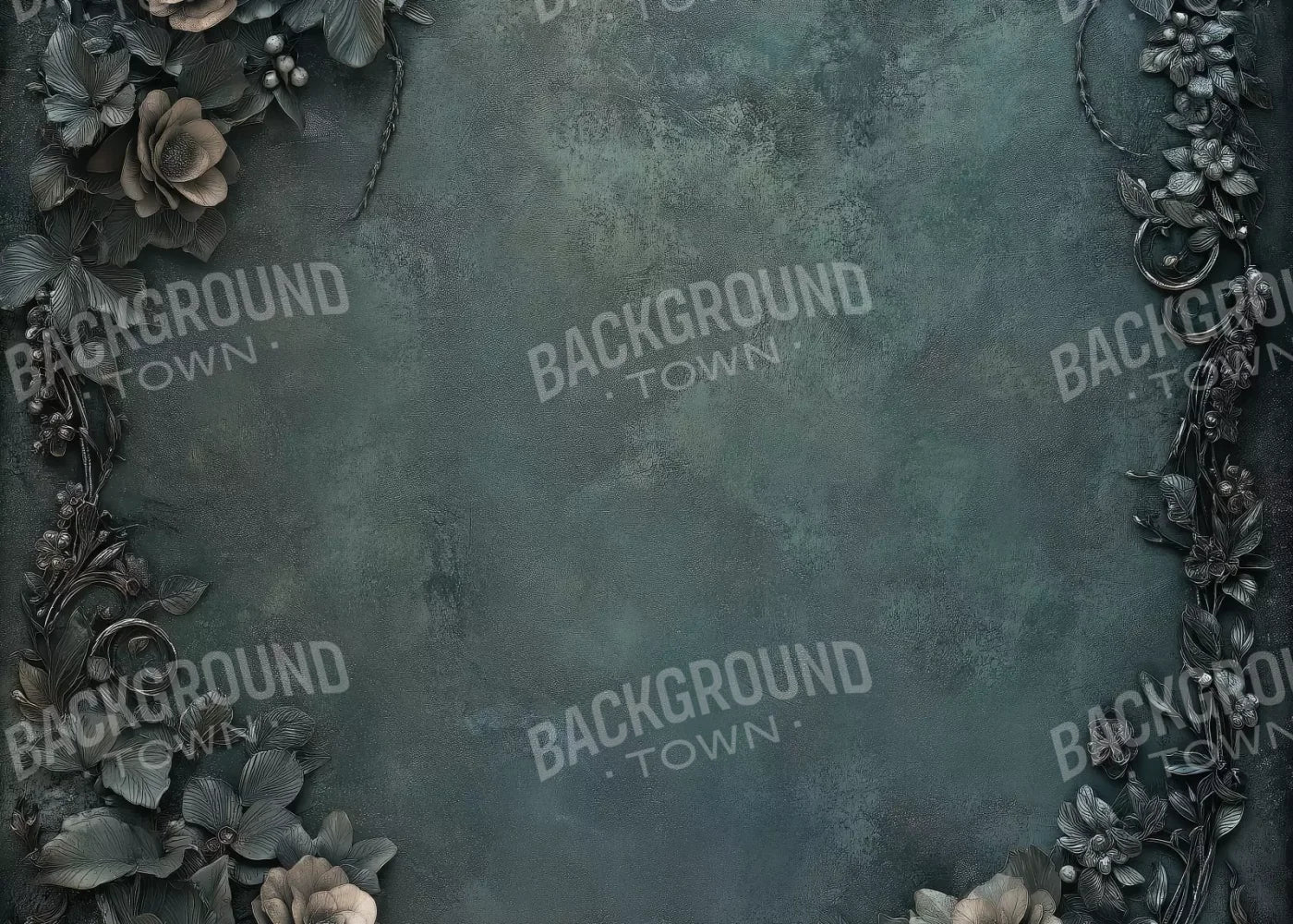 Gothic Flowers With Bluegreen Background 7’X5’ Ultracloth (84 X 60 Inch) Backdrop