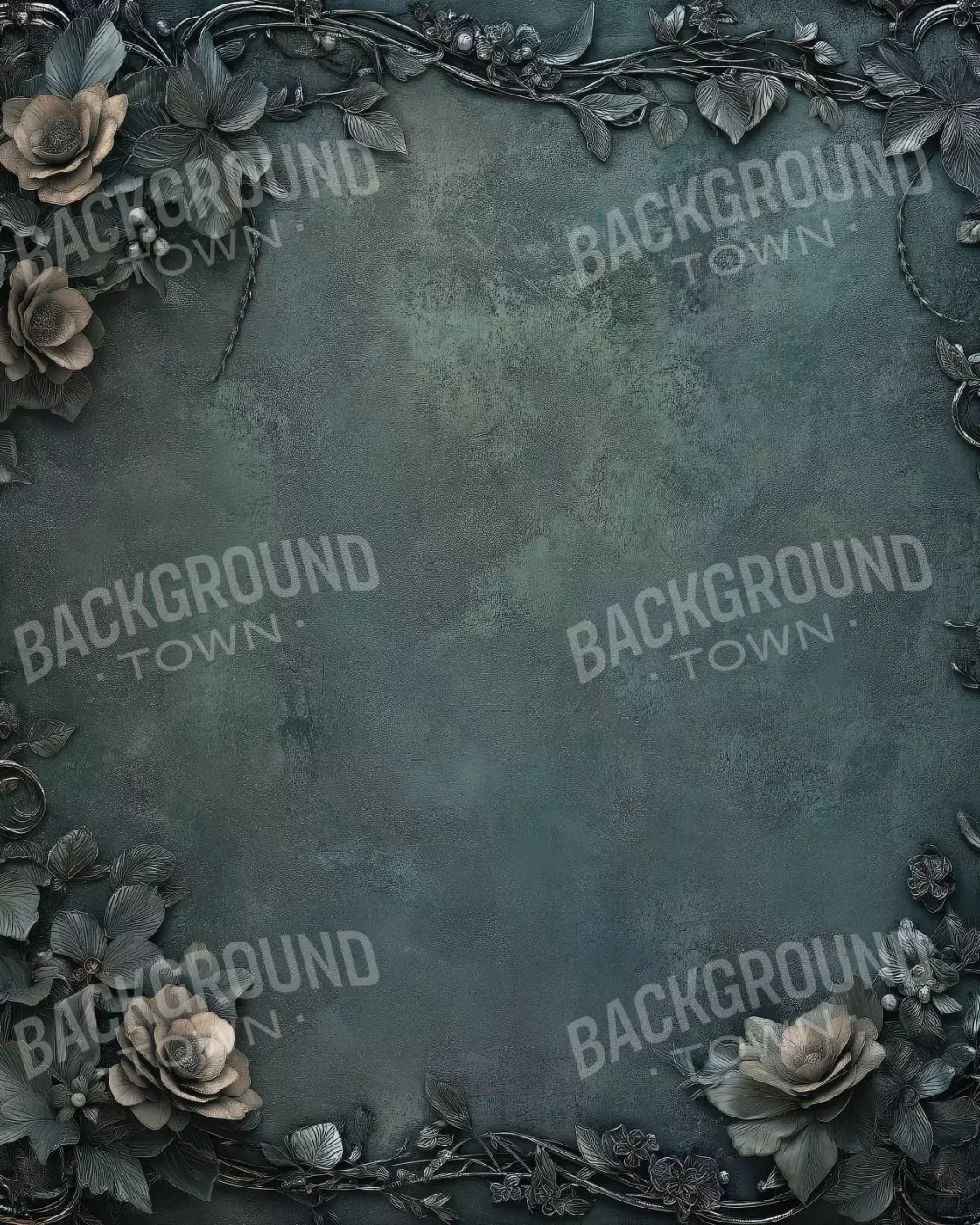Gothic Flowers With Bluegreen Background 8’X10’ Fleece (96 X 120 Inch) Backdrop