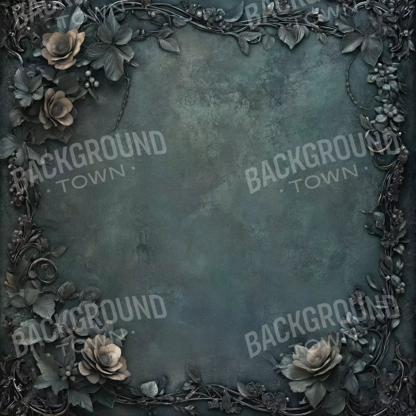 Gothic Flowers With Bluegreen Background 8’X8’ Fleece (96 X Inch) Backdrop