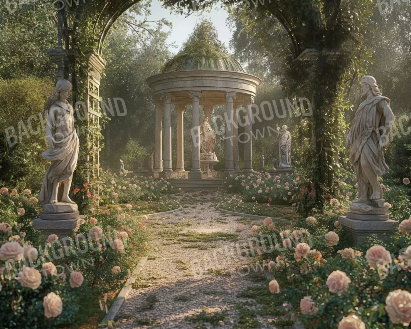 Greek Garden In Morning 10’X8’ Fleece (120 X 96 Inch) Backdrop