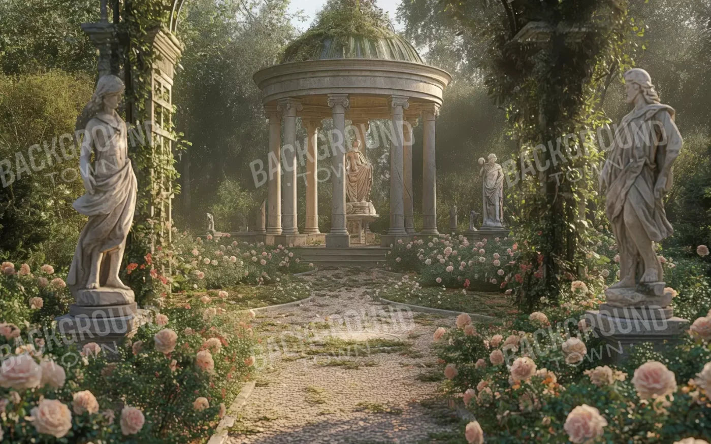Greek Garden In Morning 16’X10’ Ultracloth (192 X 120 Inch) Backdrop