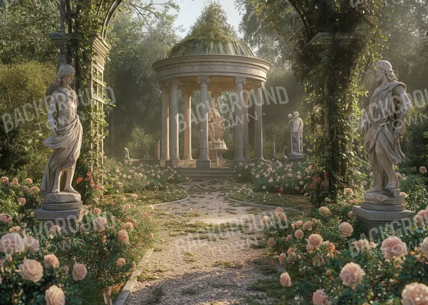 Greek Garden In Morning 7’X5’ Ultracloth (84 X 60 Inch) Backdrop