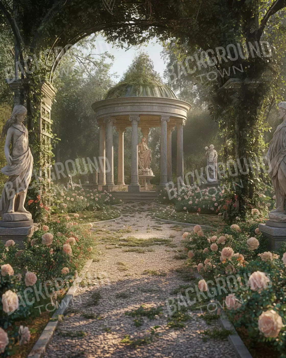 Greek Garden In Morning 8’X10’ Fleece (96 X 120 Inch) Backdrop