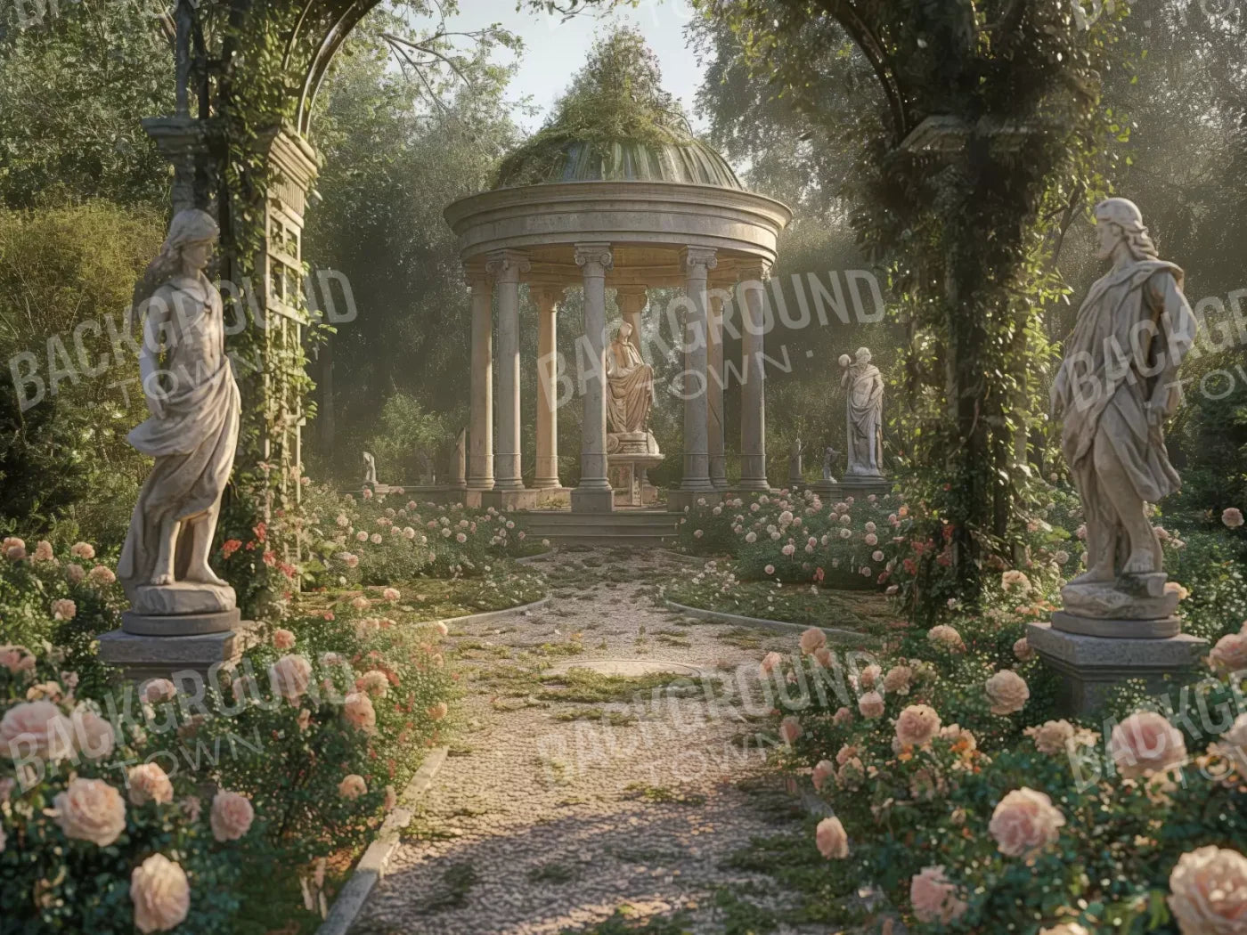 Greek Garden In Morning 8’X6’ Fleece (96 X 72 Inch) Backdrop