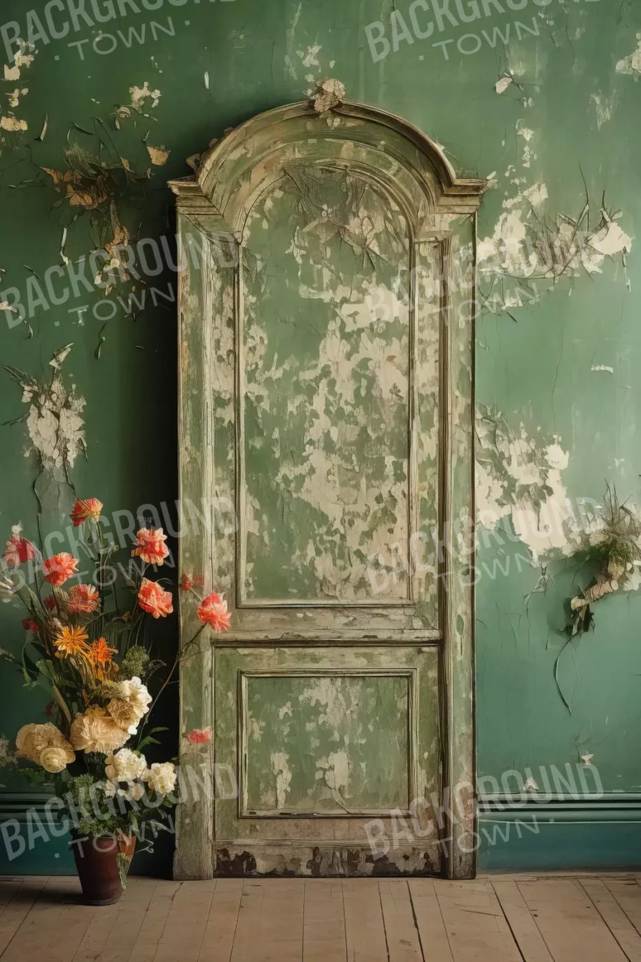 Green Chipped Floral Ii 8X12 Ultracloth ( 96 X 144 Inch ) Backdrop