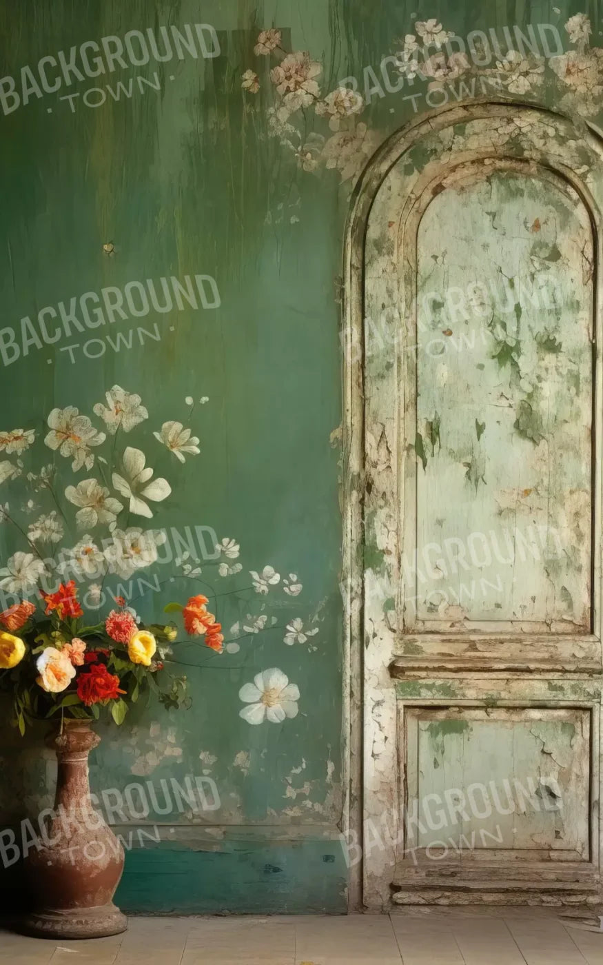 Green Chipped Floral Iii 5X8 Ultracloth ( 60 X 96 Inch ) Backdrop