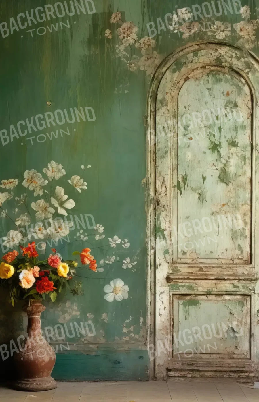 Green Chipped Floral Iii 9X14 Ultracloth ( 108 X 168 Inch ) Backdrop