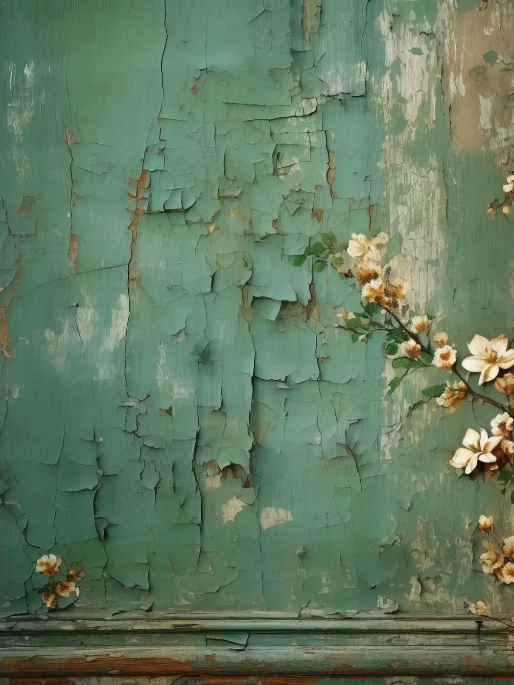 Green Chipped Floral 5X68 Fleece ( 60 X 80 Inch ) Backdrop