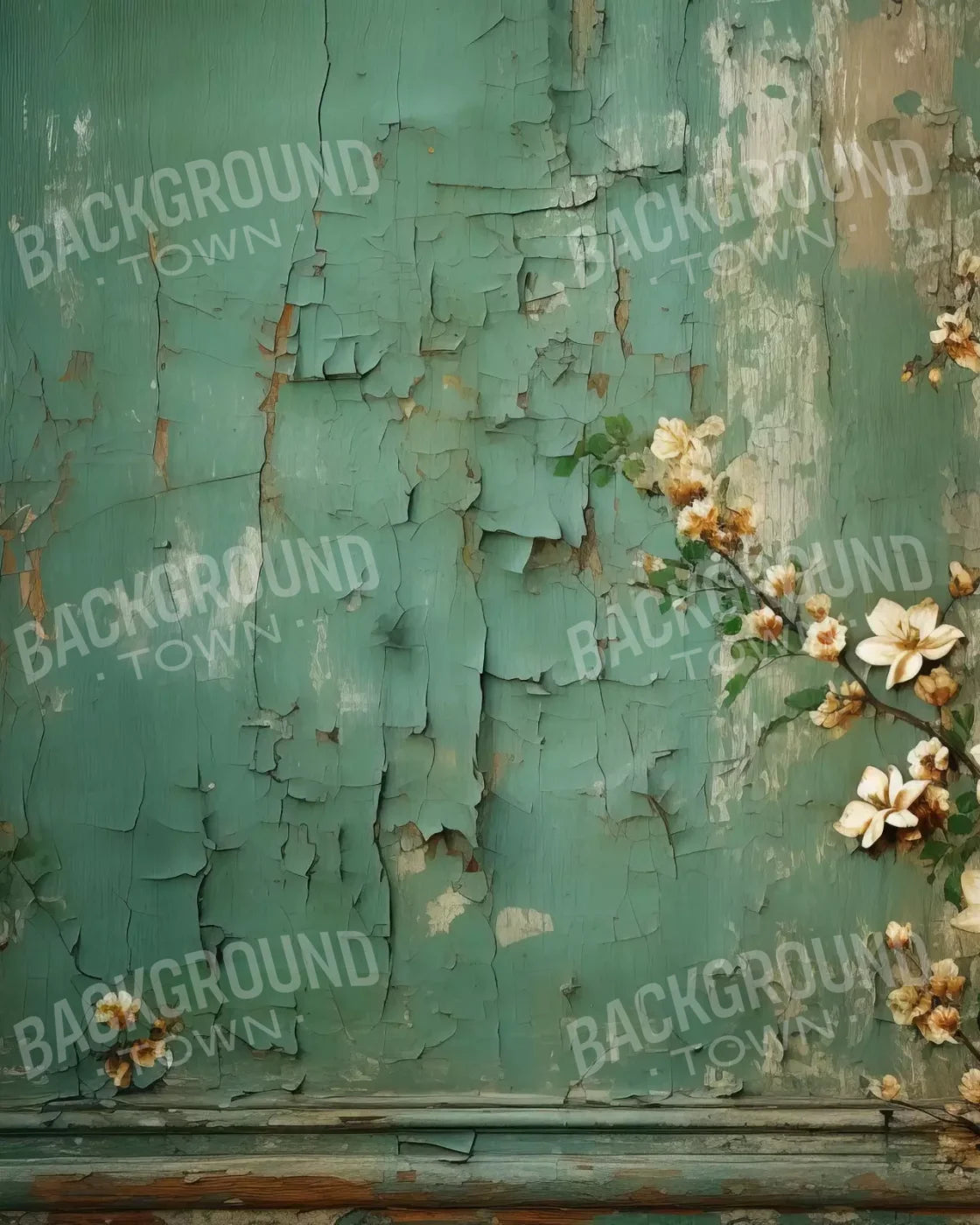 Green Chipped Floral 8X10 Fleece ( 96 X 120 Inch ) Backdrop