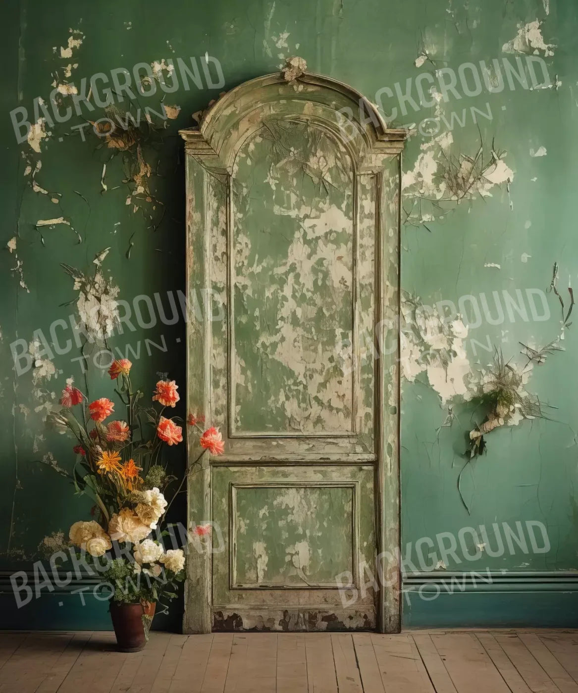 Green Chipped Floral Ii 10X12 Ultracloth ( 120 X 144 Inch ) Backdrop