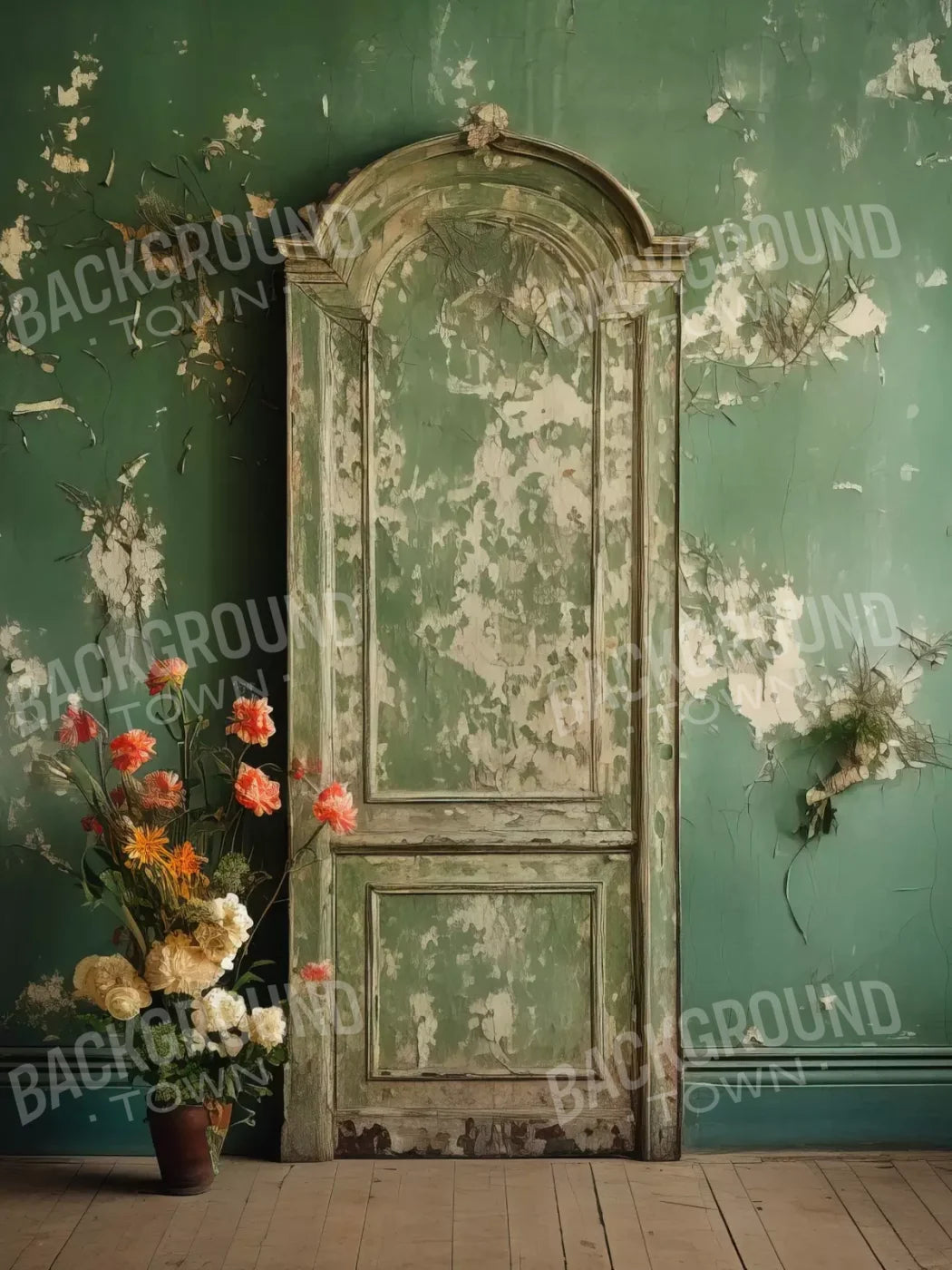 Green Chipped Floral Ii 5X68 Fleece ( 60 X 80 Inch ) Backdrop
