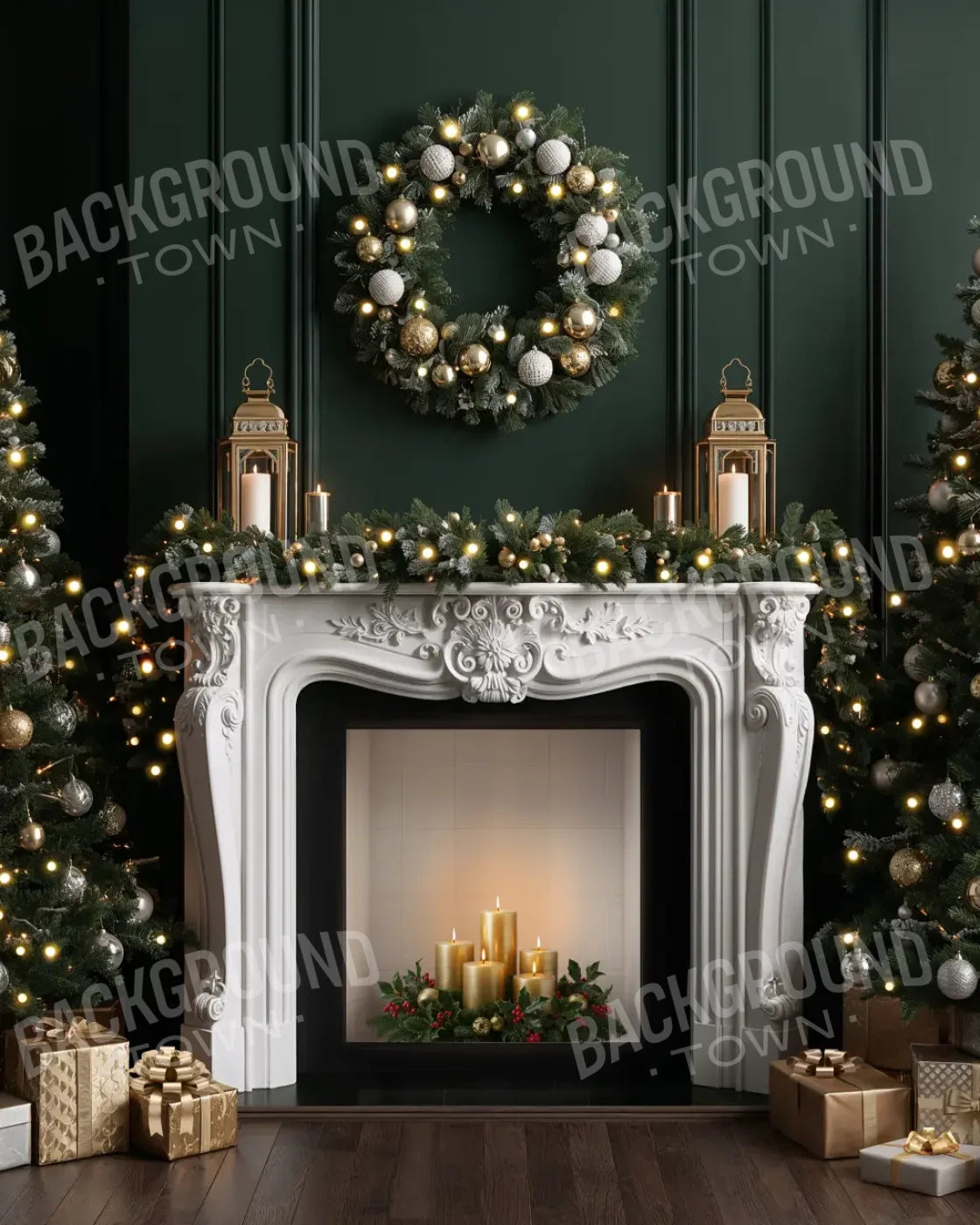Green Christmas Room 8’x10’ Fleece (96 x 120 inch) Backdrop
