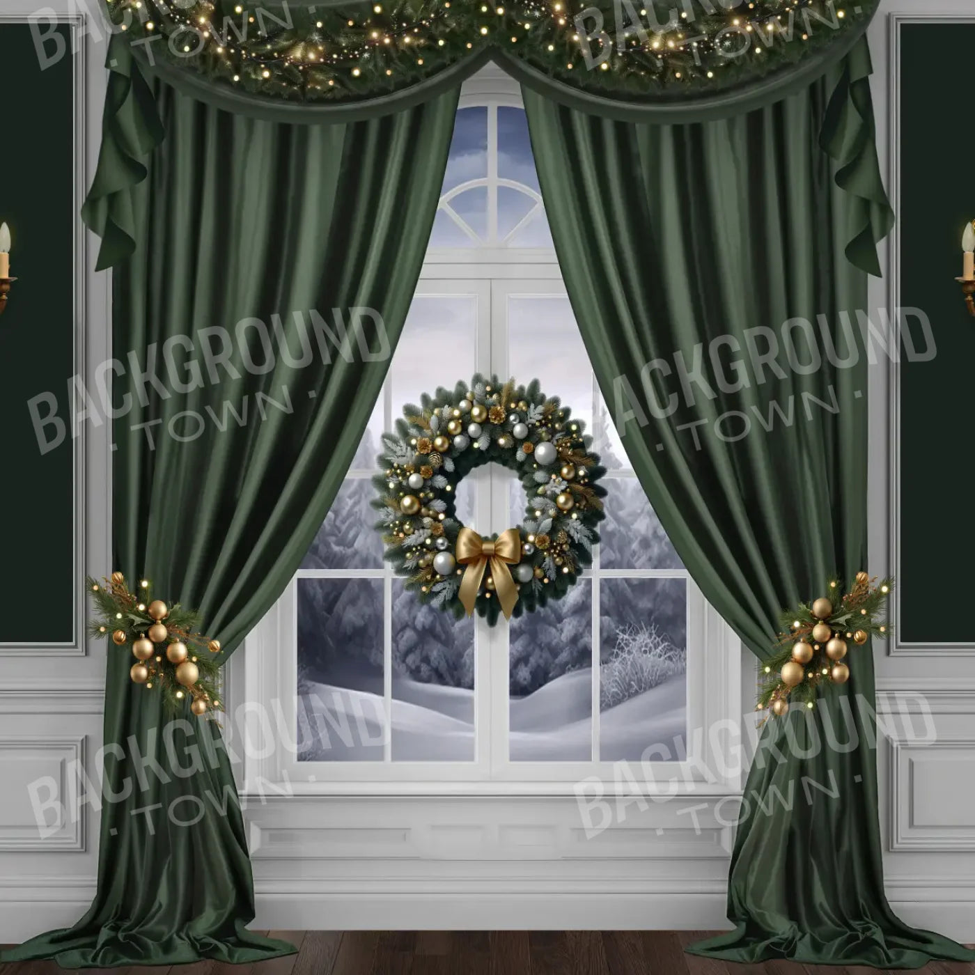 Green Christmas Window 10’x10’ UltraCloth (120 x 120 inch) Backdrop