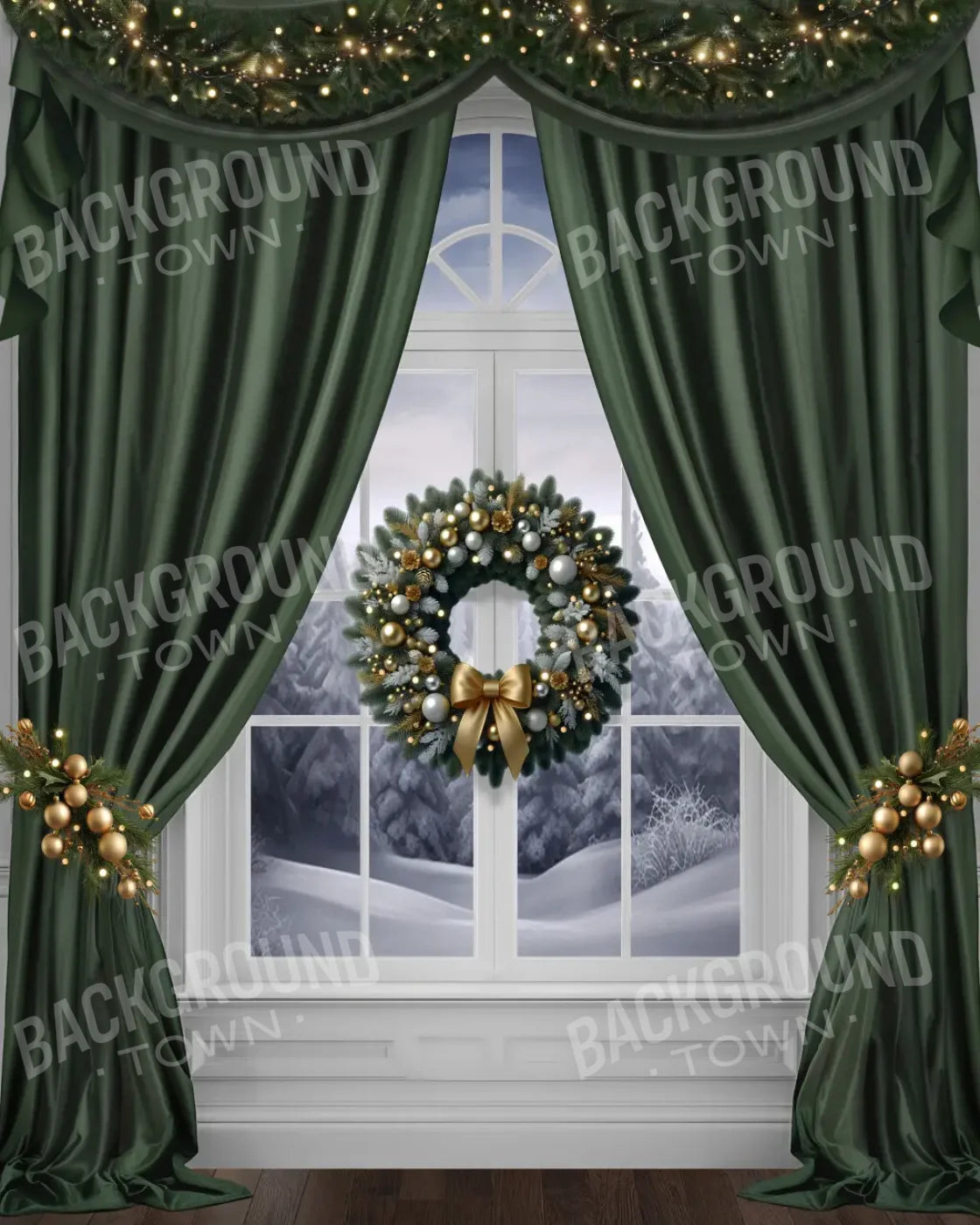 Green Christmas Window 8’x10’ Fleece (96 x 120 inch) Backdrop