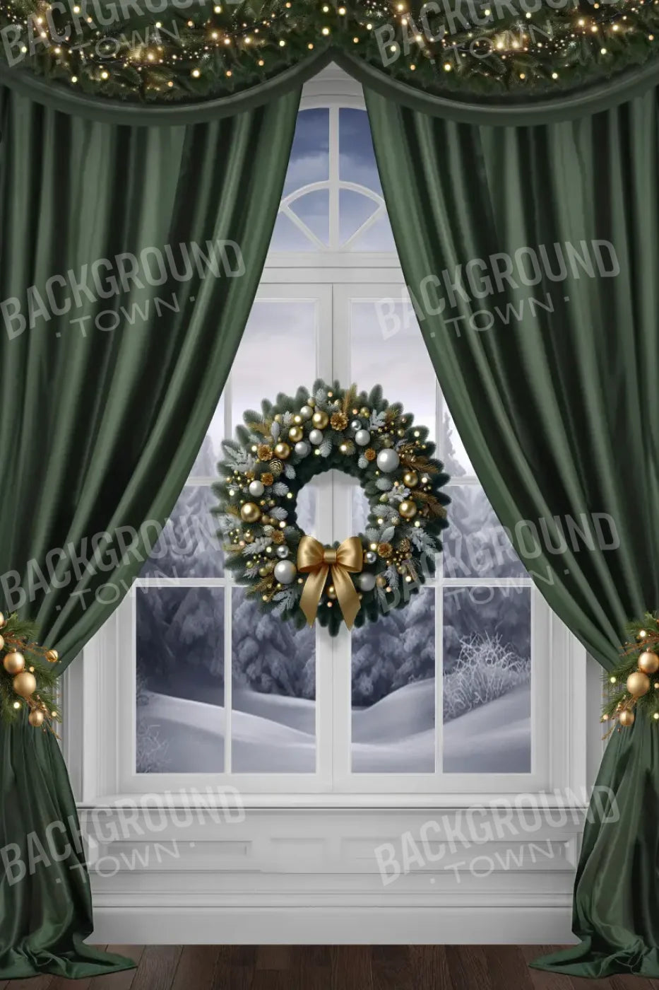 Green Christmas Window 8’x12’ UltraCloth (96 x 144 inch) Backdrop