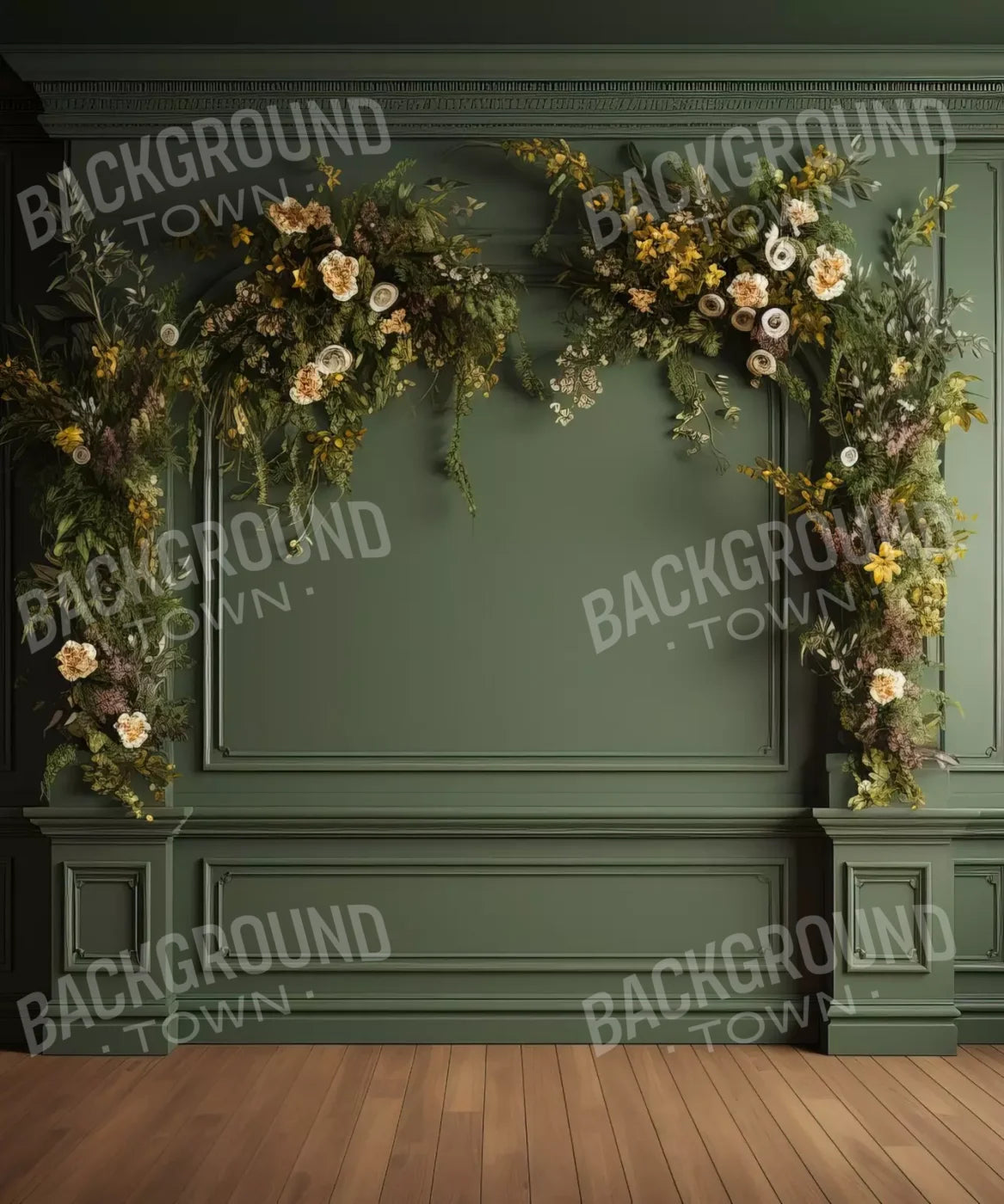 Green Floral Backdrop for Photography