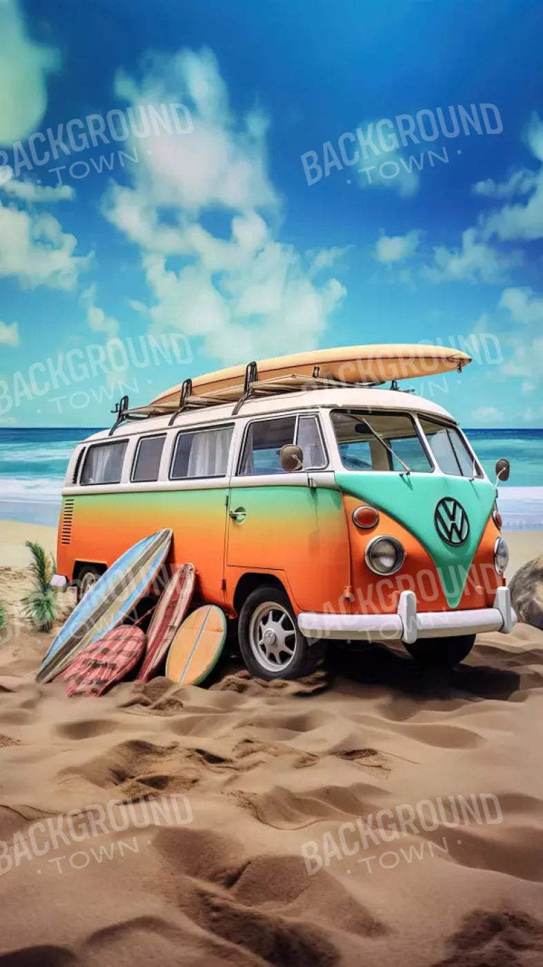 Retro Van At Beach Ii 8X14 Ultracloth ( 96 X 168 Inch ) Backdrop