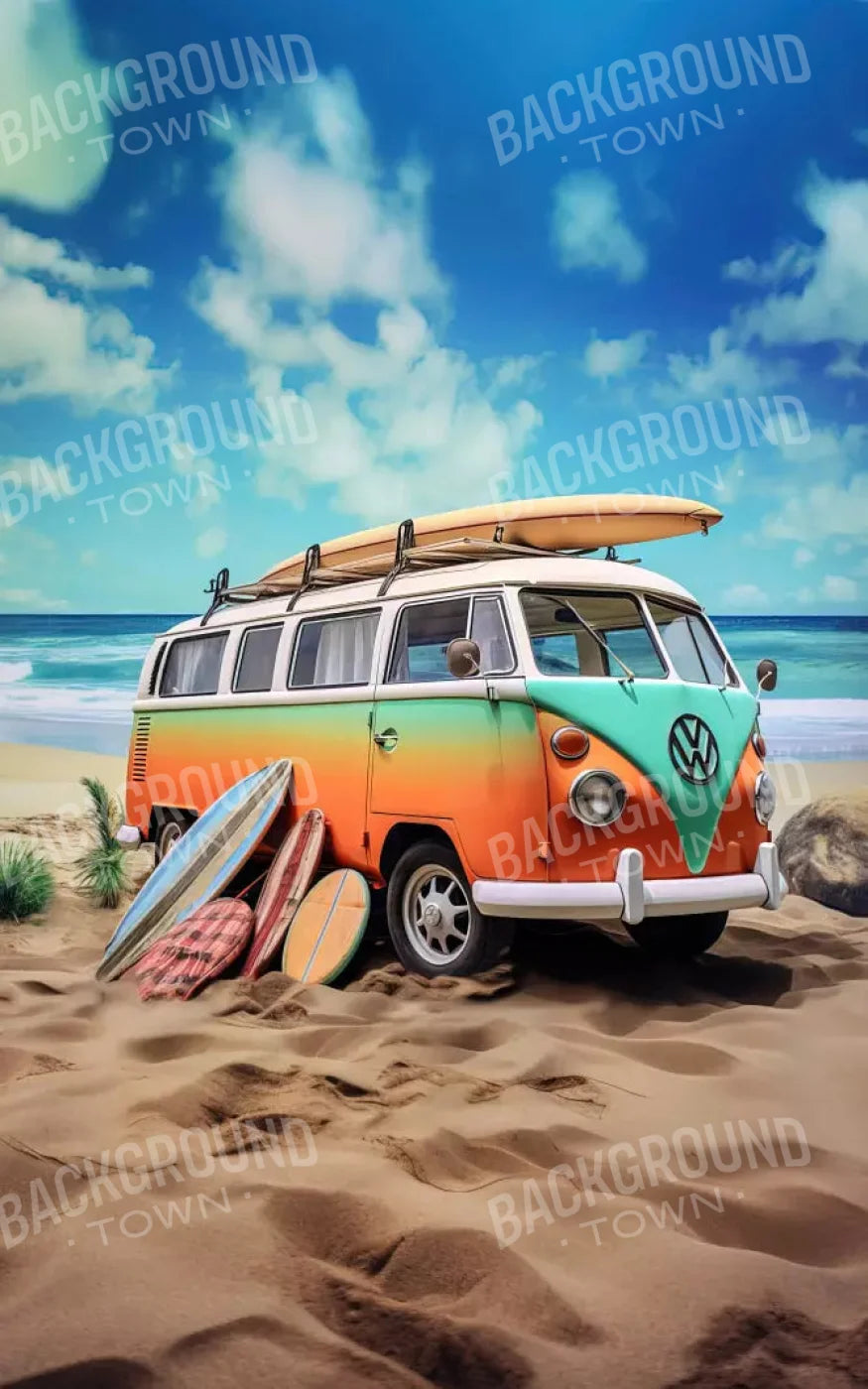 Retro Van At Beach Ii 9X14 Ultracloth ( 108 X 168 Inch ) Backdrop