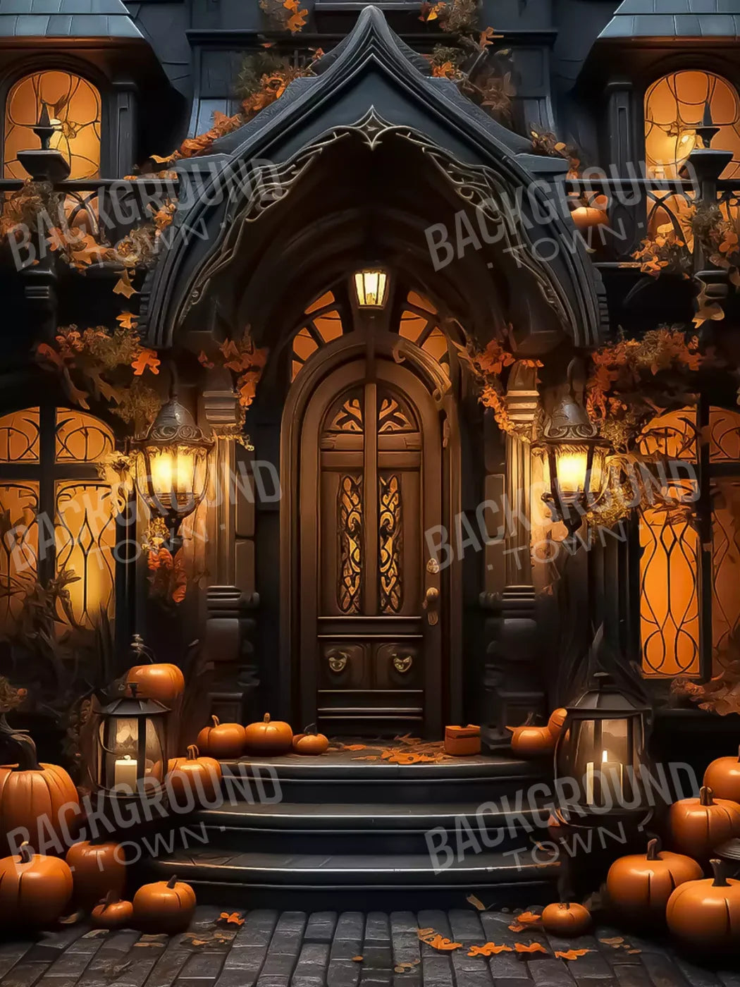 Halloween Door Step I 5’X6’8 Fleece (60 X 80 Inch) Backdrop