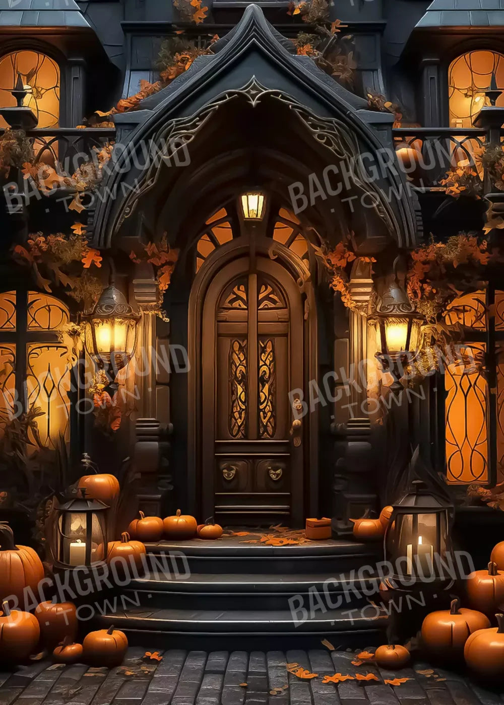 Halloween Door Step I 5’X7’ Ultracloth (60 X 84 Inch) Backdrop