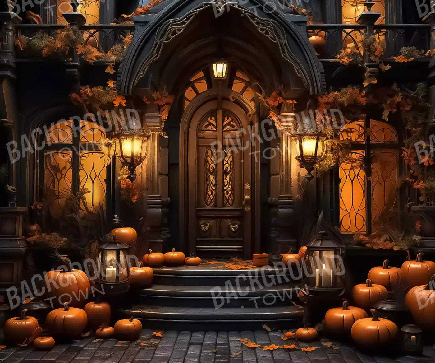 Halloween Door Step Wide 12’X10’ Ultracloth (144 X 120 Inch) Backdrop