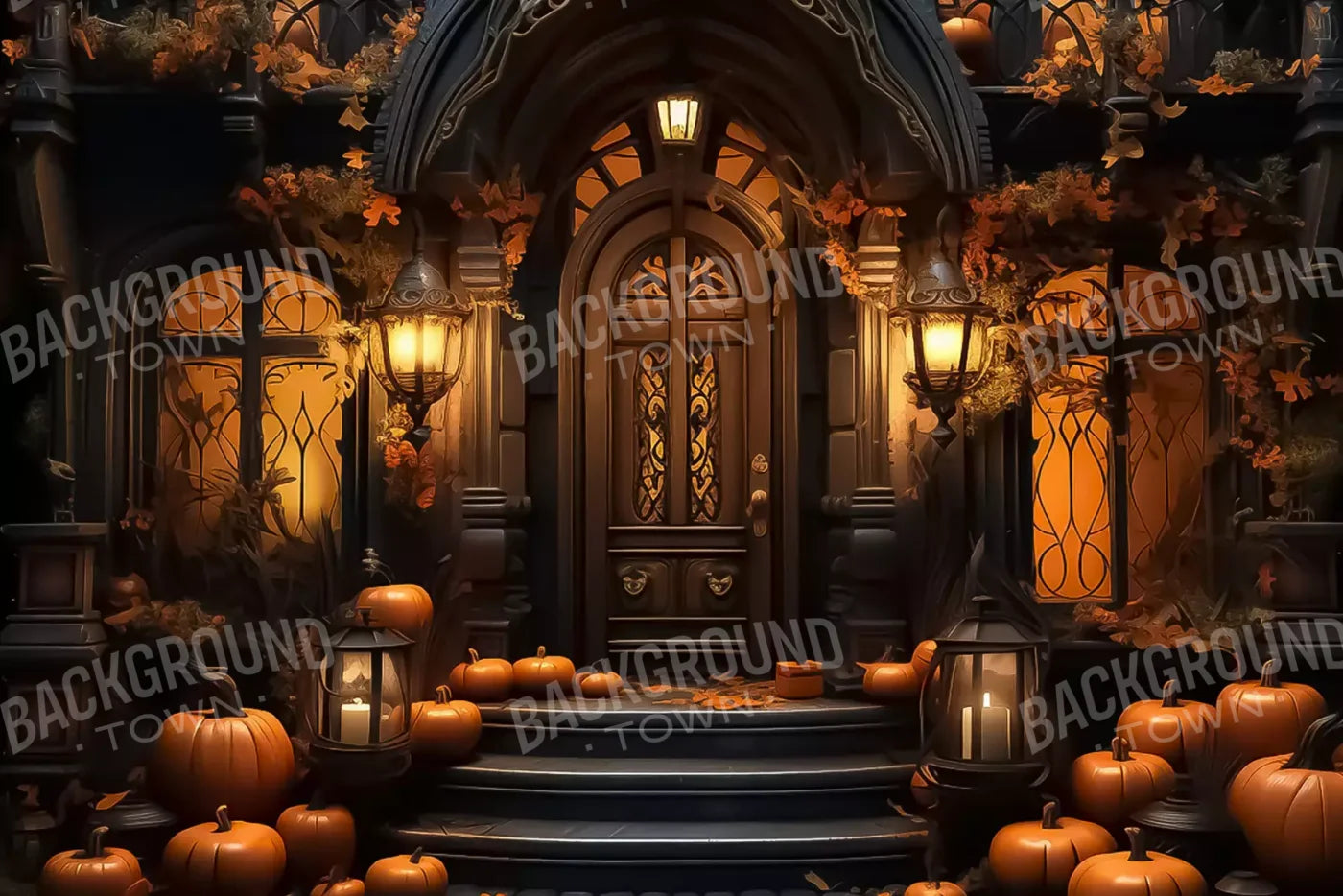 Halloween Door Step Wide 12’X8’ Ultracloth (144 X 96 Inch) Backdrop