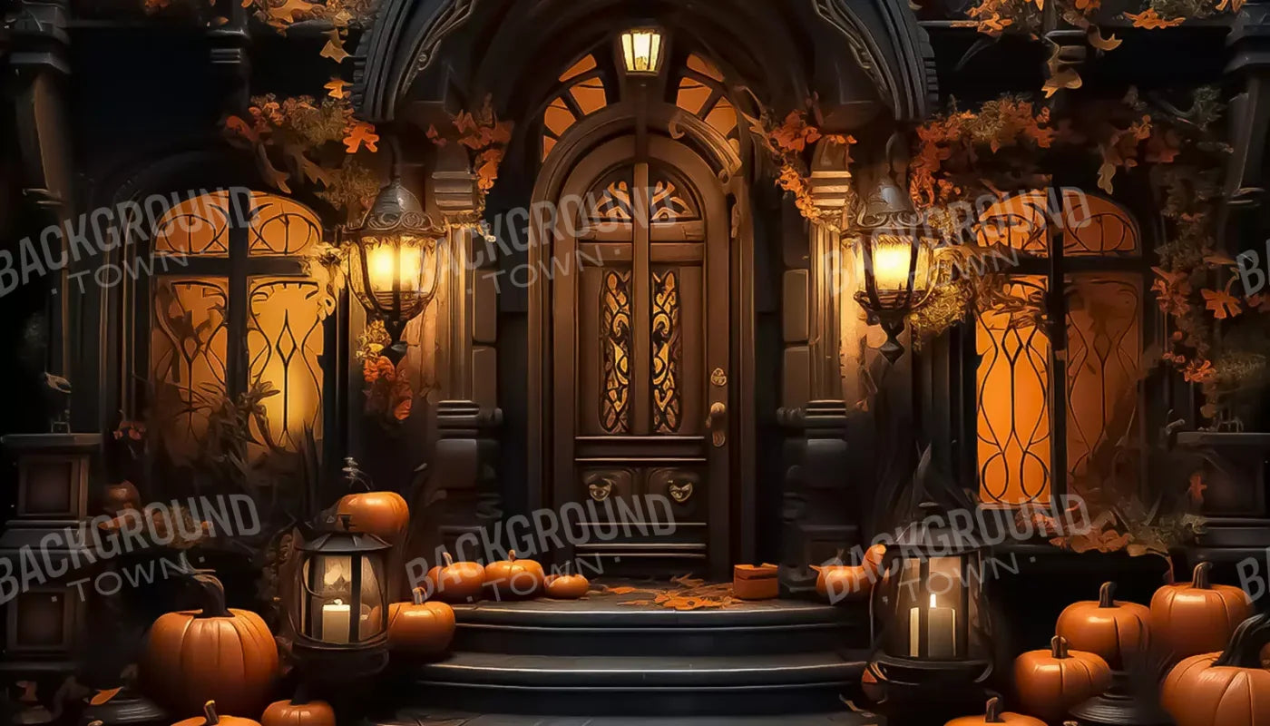 Halloween Door Step Wide 14’X8’ Ultracloth (168 X 96 Inch) Backdrop