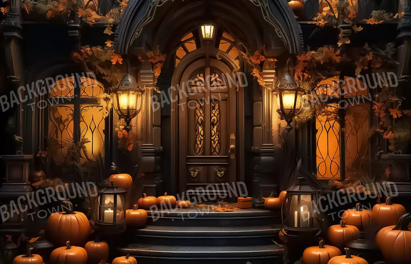 Halloween Door Step Wide 14’X9’ Ultracloth (168 X 108 Inch) Backdrop