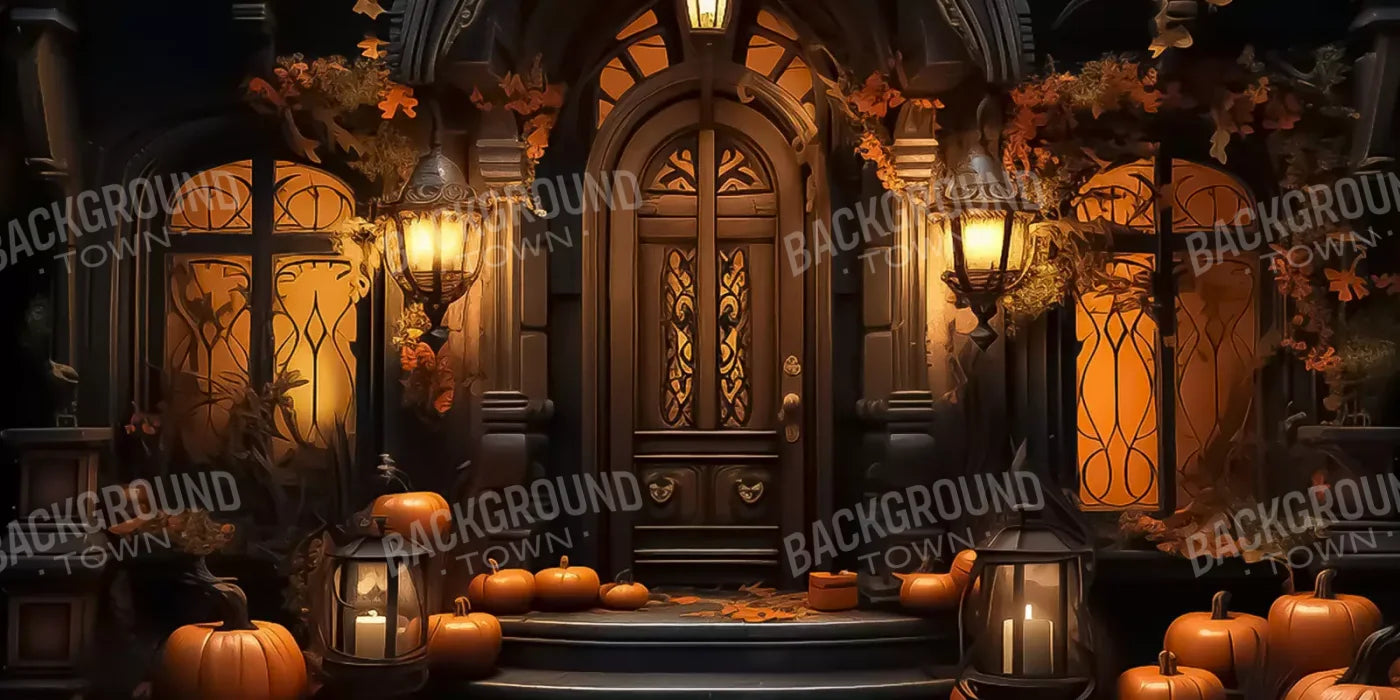 Halloween Door Step Wide 16’X8’ Ultracloth (192 X 96 Inch) Backdrop