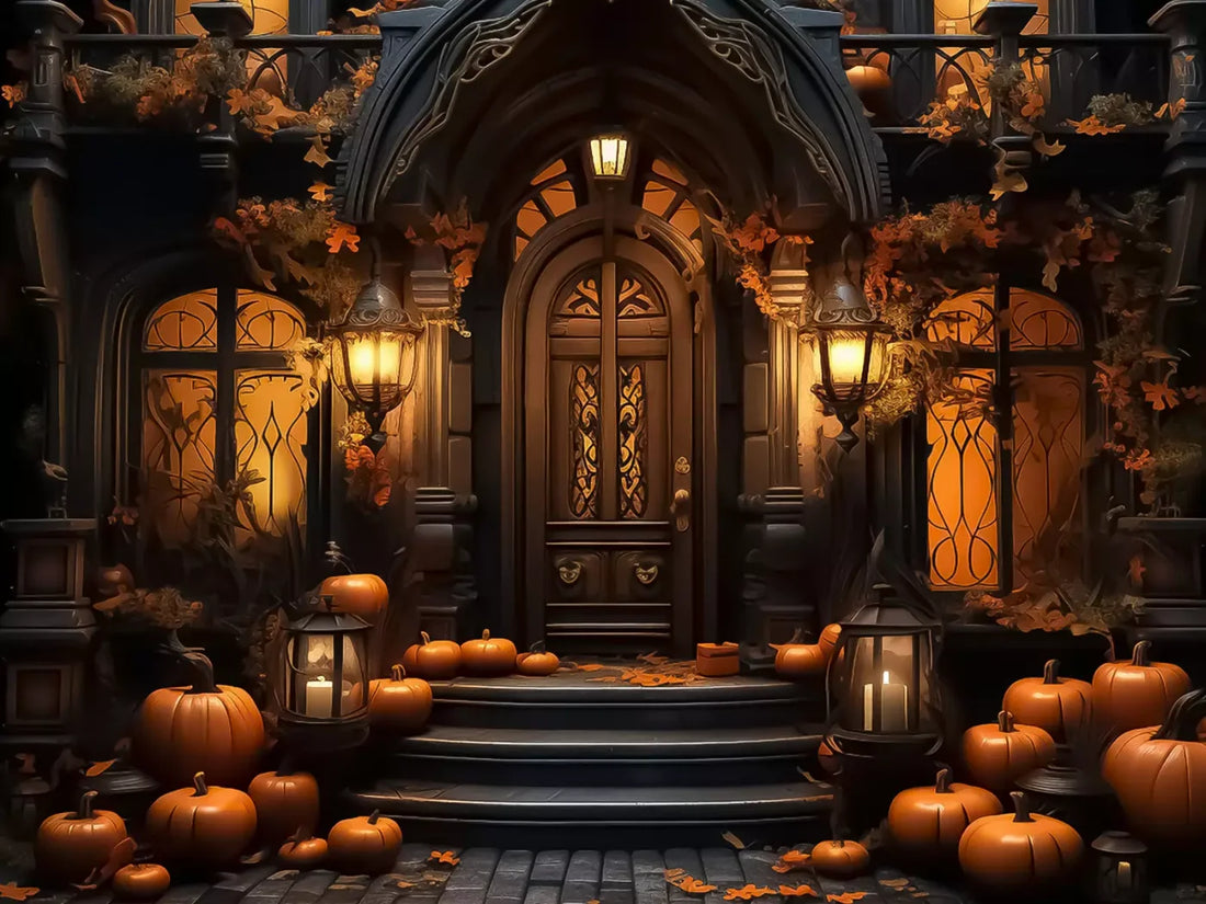 Halloween Door Step Wide 6’8X5’ Fleece (80 X 60 Inch) Backdrop