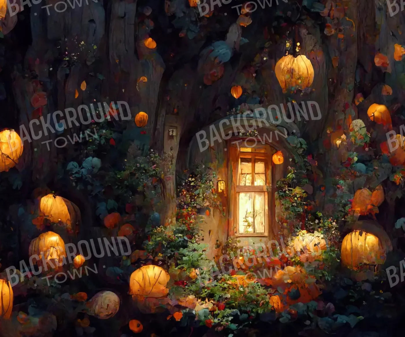 Halloween Fairy Garden 5’X4’2 Fleece (60 X 50 Inch) Backdrop