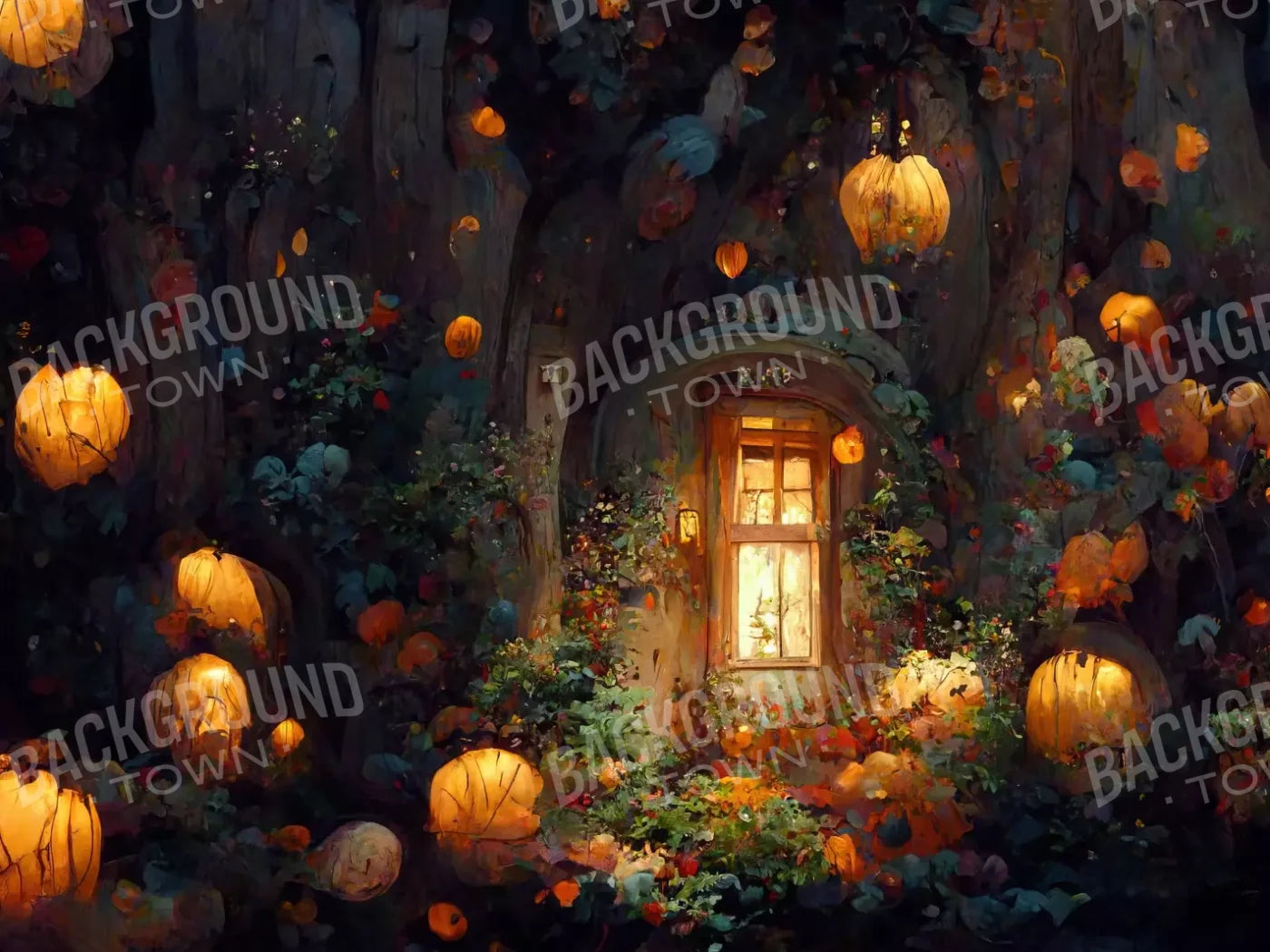 Halloween Fairy Garden 6’8X5’ Fleece (80 X 60 Inch) Backdrop