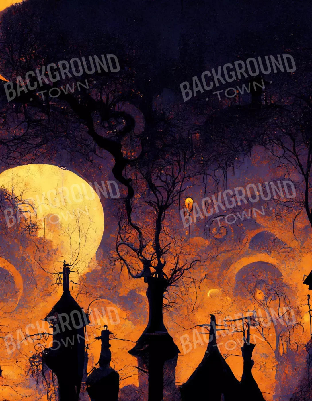 Halloween Town 6’X8’ Fleece (72 X 96 Inch) Backdrop