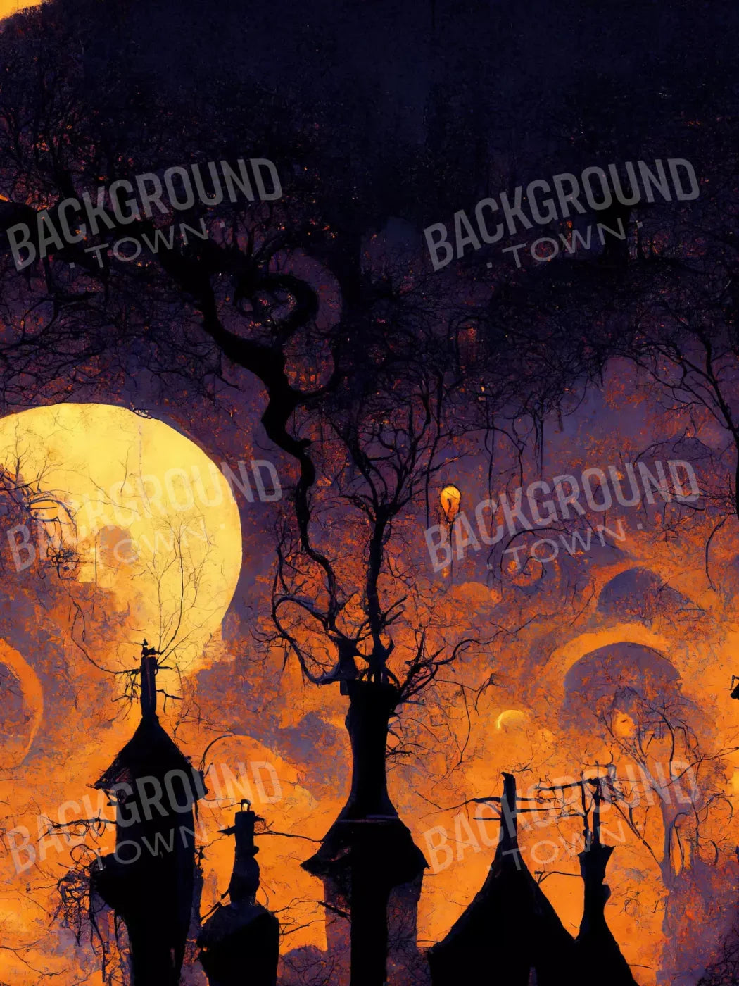 Halloween Town 8’X10’ Fleece (96 X 120 Inch) Backdrop