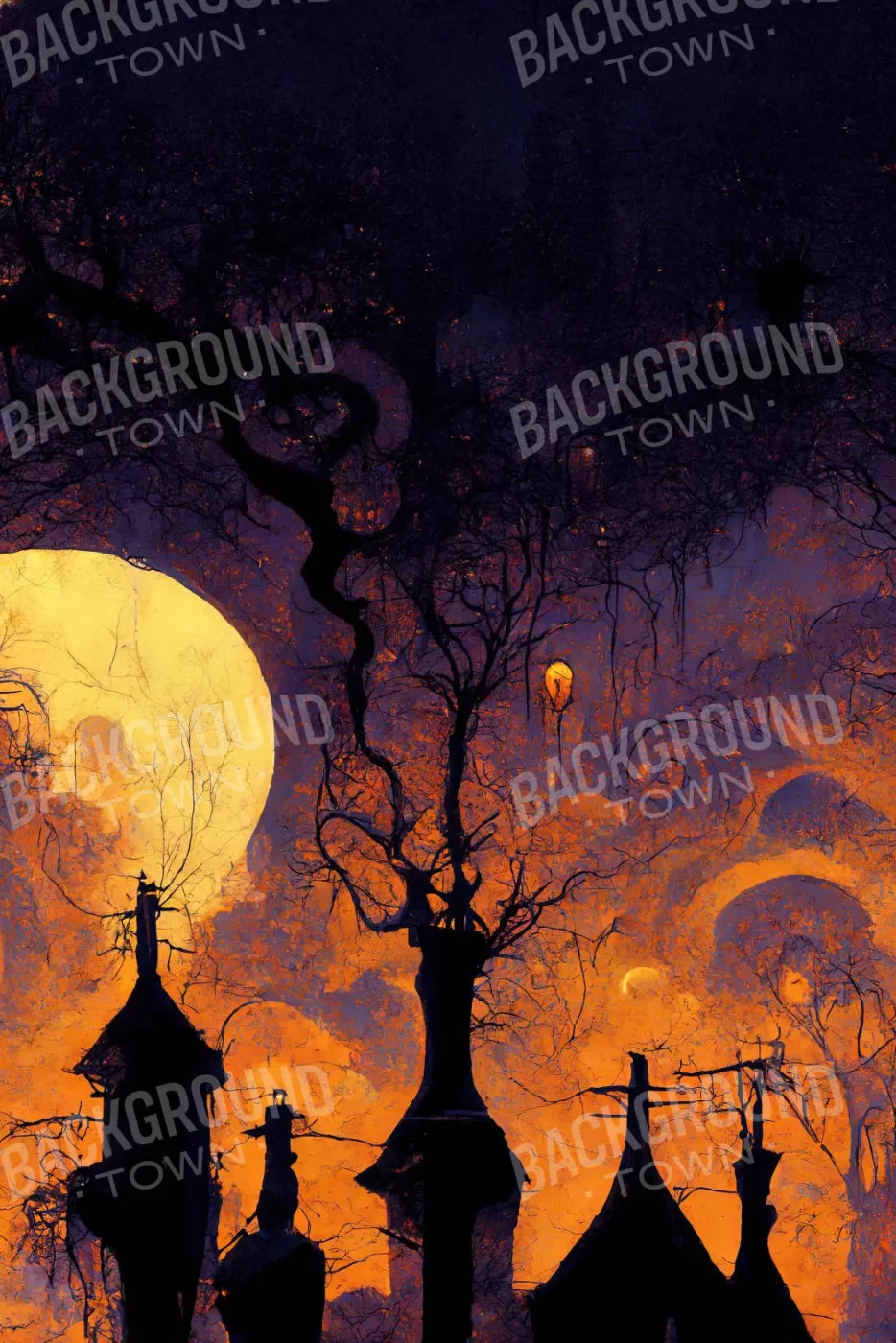 Halloween Town For Lvl Up Backdrop System 5X76 Up ( 60 X 90 Inch )