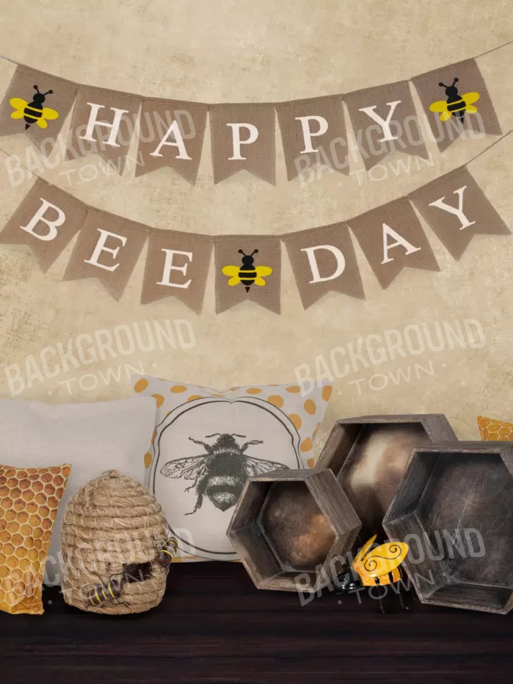 Happy Bee Day 5X68 Fleece ( 60 X 80 Inch ) Backdrop