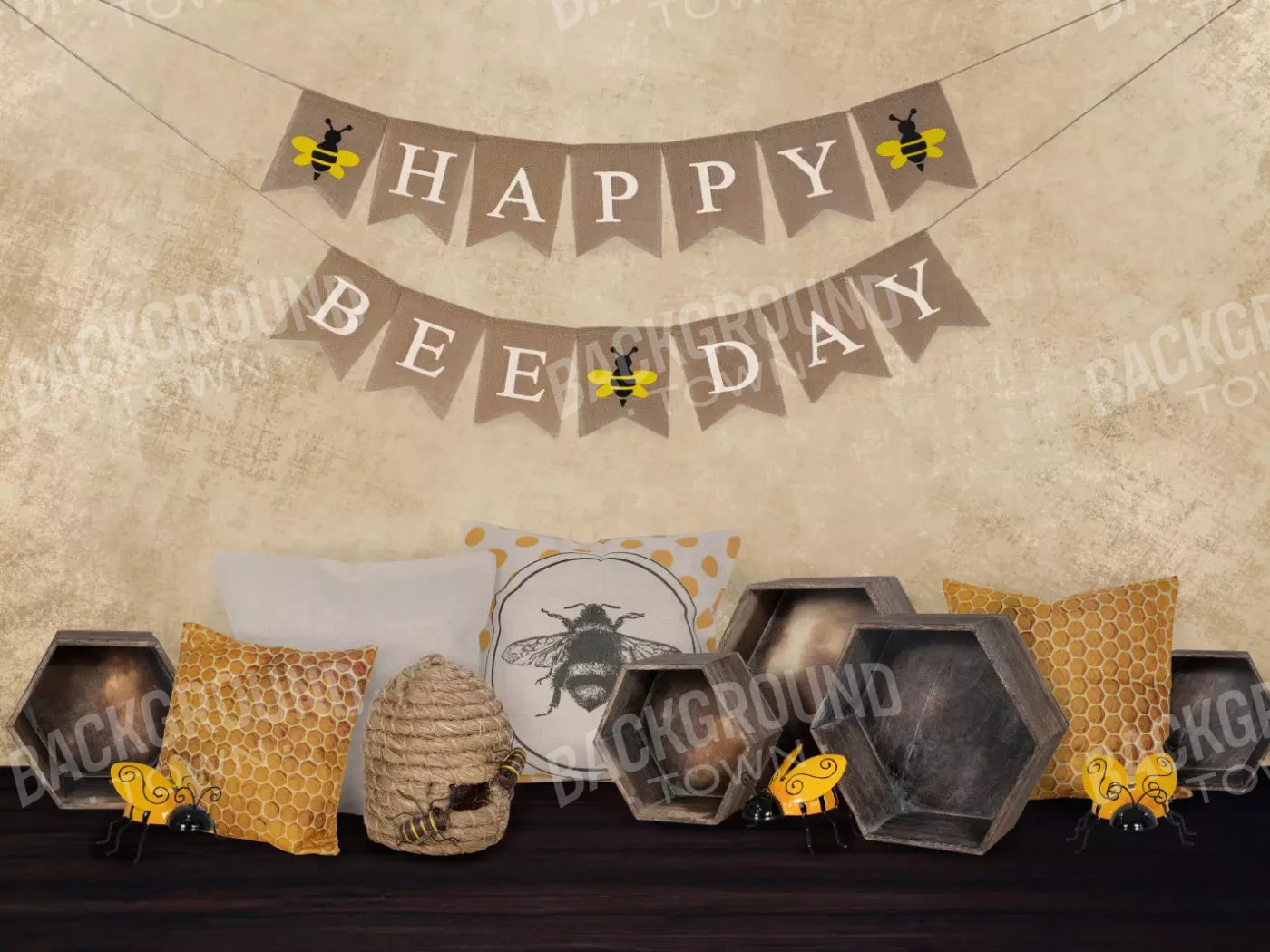 Happy Bee Day 68X5 Fleece ( 80 X 60 Inch ) Backdrop