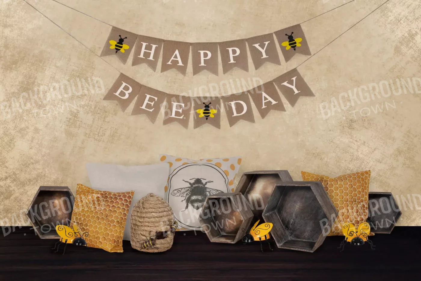 Happy Bee Day 8X5 Ultracloth ( 96 X 60 Inch ) Backdrop