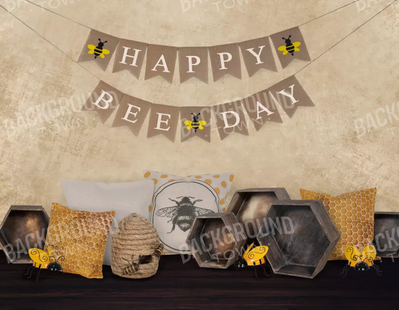 Happy Bee Day 8X6 Fleece ( 96 X 72 Inch ) Backdrop