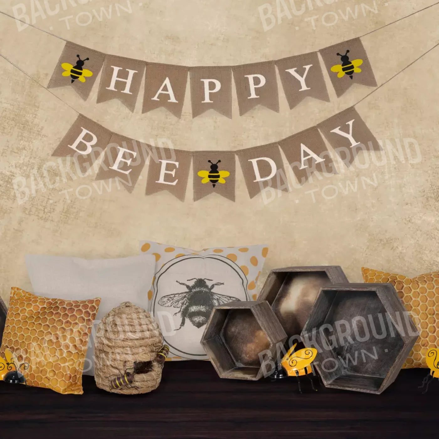 Happy Bee Day 8X8 Fleece ( 96 X Inch ) Backdrop