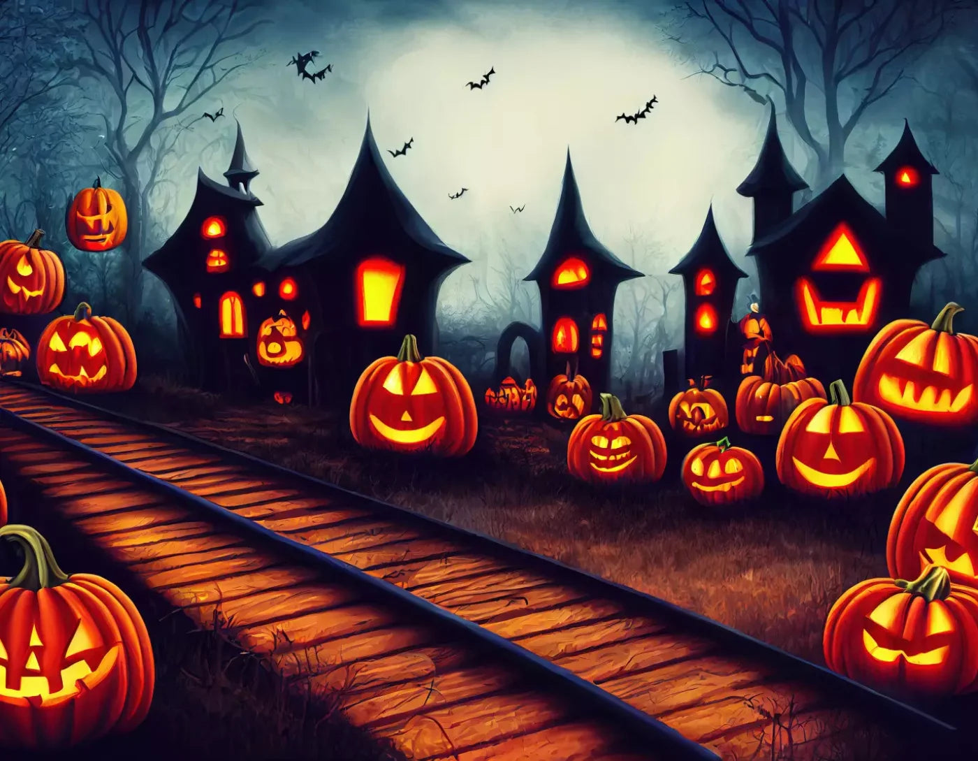 Happy O Lantern 8X6 Fleece ( 96 X 72 Inch ) Backdrop