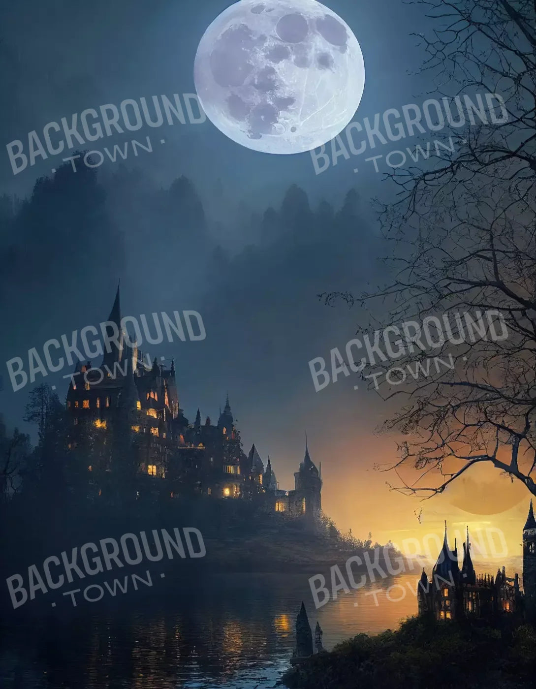Haunted Castle 6X8 Fleece ( 72 X 96 Inch ) Backdrop