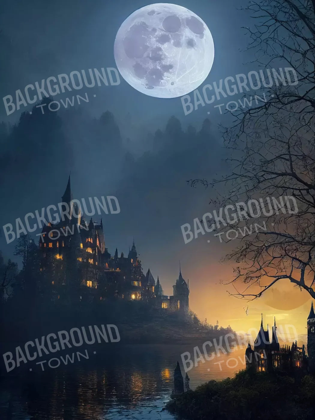 Haunted Castle 8X10 Fleece ( 96 X 120 Inch ) Backdrop