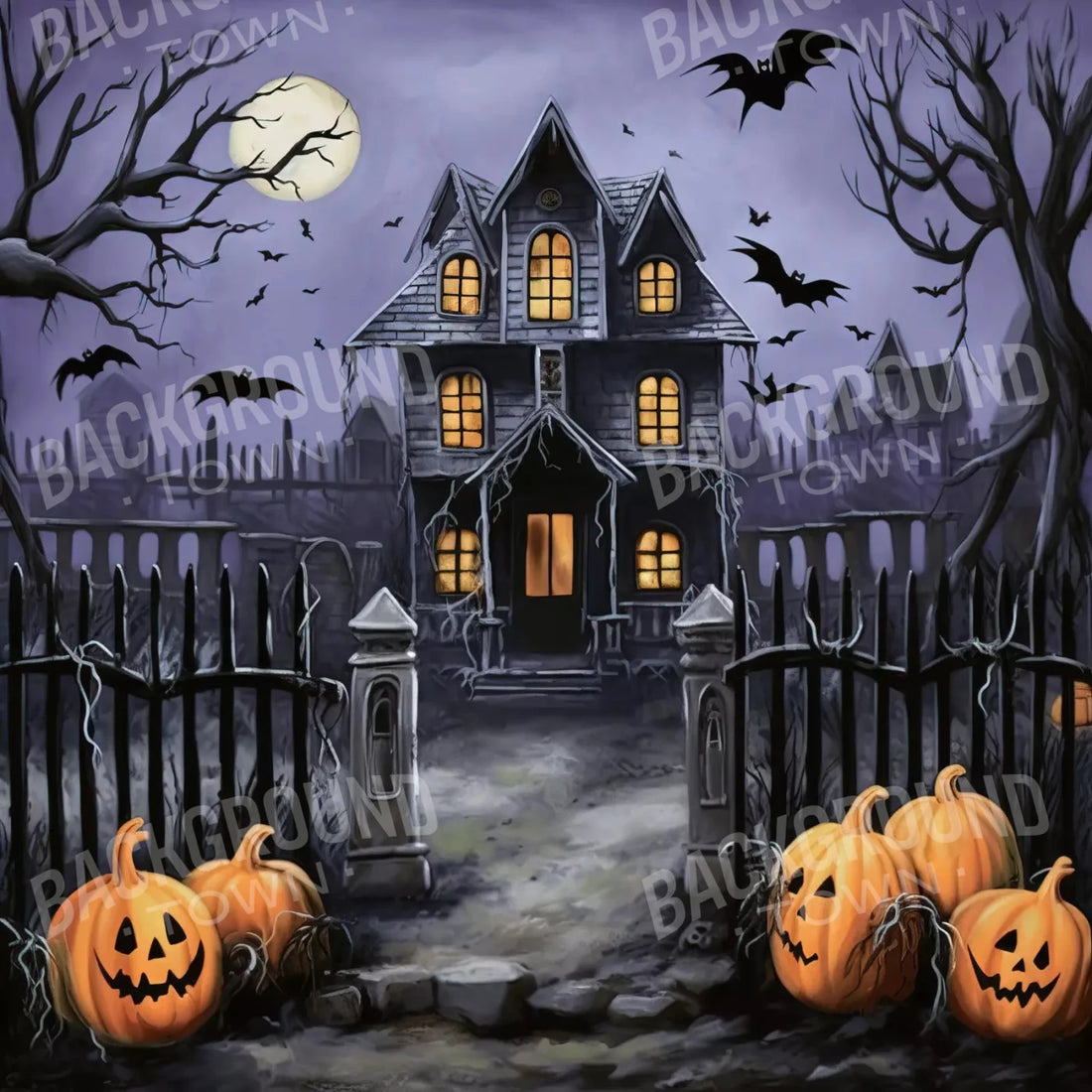 Haunted House Night 10X10 Ultracloth ( 120 X Inch ) Backdrop