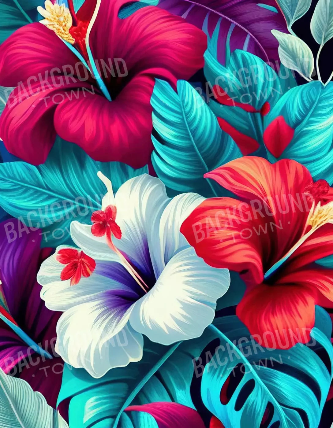 Hawaiian Hibiscus 6X8 Fleece ( 72 X 96 Inch ) Backdrop