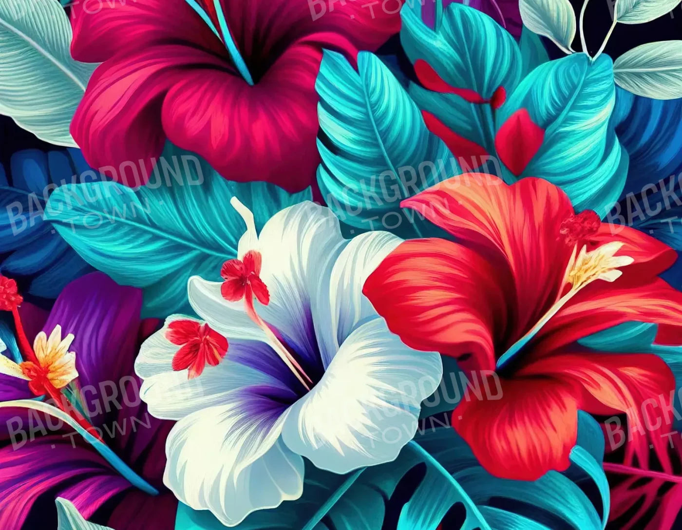Hawaiian Hibiscus 8X6 Fleece ( 96 X 72 Inch ) Backdrop