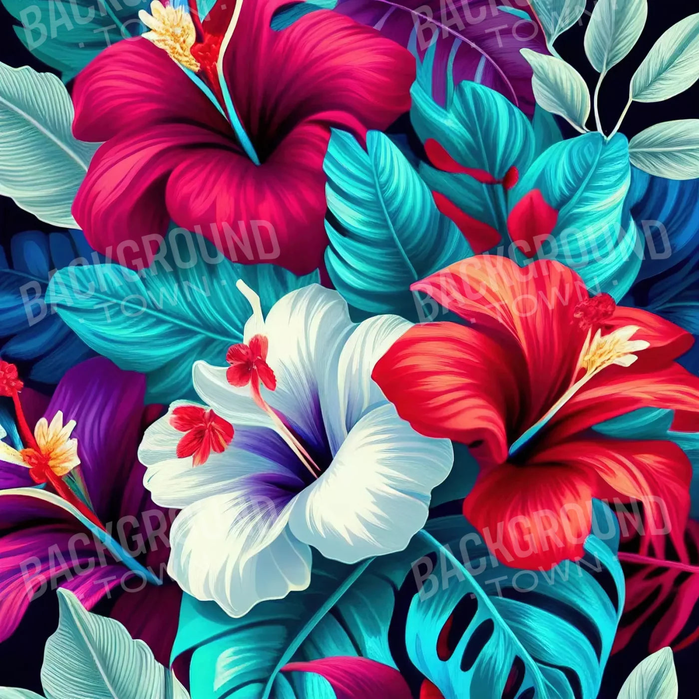 Hawaiian Hibiscus 8X8 Fleece ( 96 X Inch ) Backdrop