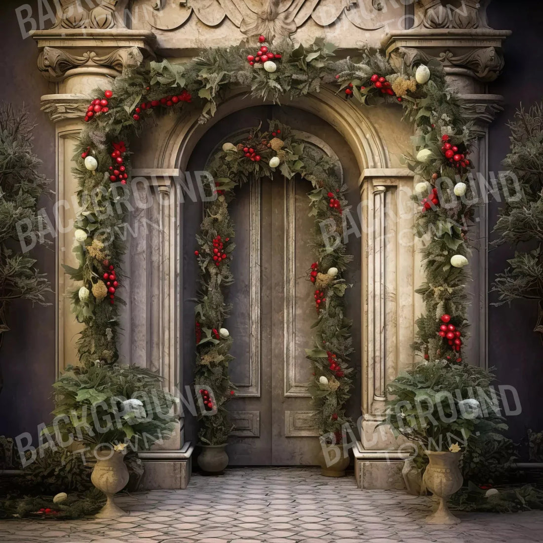 Holiday Arched Doors 10X10 Ultracloth ( 120 X Inch ) Backdrop