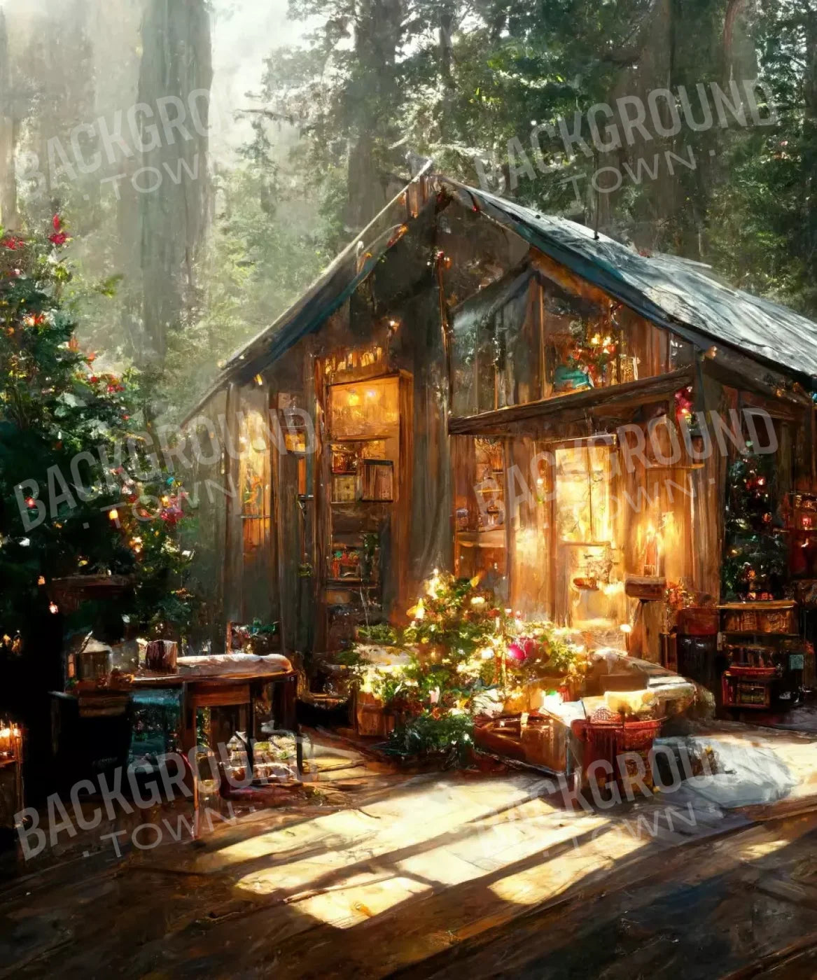 Holiday Cabin Exterior 10’X12’ Ultracloth (120 X 144 Inch) Backdrop