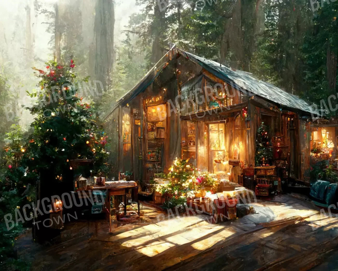 Holiday Cabin Exterior 10’X8’ Fleece (120 X 96 Inch) Backdrop
